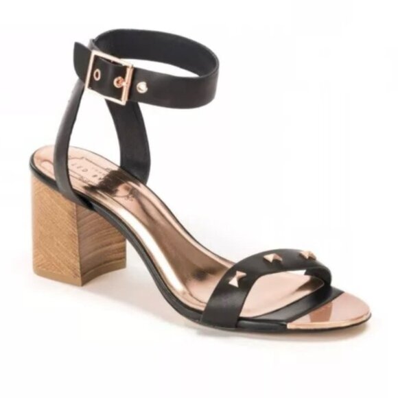 Ted Baker Biah Leather Ankle Strap Block Heel Rose Gold Bow Studs Sandal Shoe 38 - Picture 16 of 16